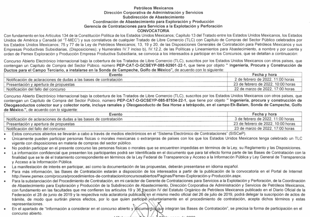 Licitaciones de Pemex del 2023 Vigentes con Bases 10 Licitaciones de Pemex del 2022 Vigentes con Bases 2